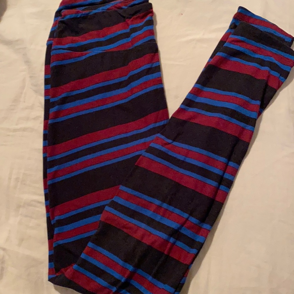 Lularoe OS black, blue, and maroon leggings